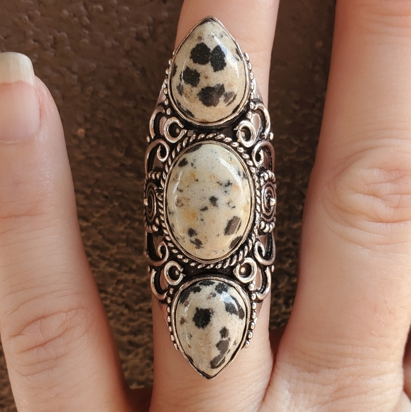 New Dalmatian Jasper 925 Silver Statement Ring. - Picture 9 of 15